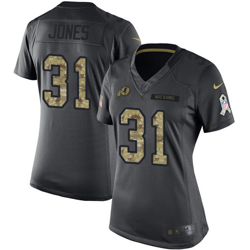 Women's Limited Matt Jones Nike Jersey Black - #31 2016 Salute to Service NFL Washington Redskins